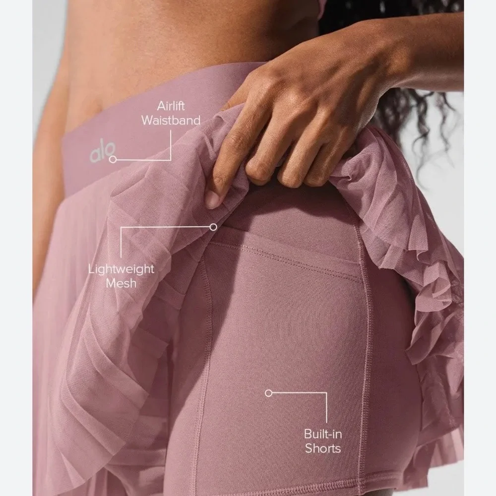 ALO Mesh Baseline Skirt Tennis Padel Pickleball WHITE